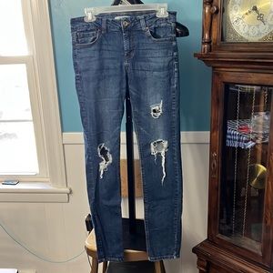 Skinny leg distressed jeans, stretch